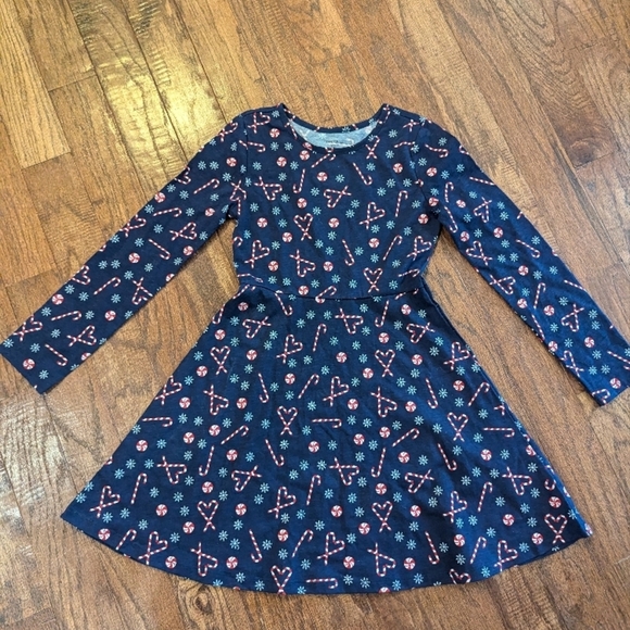 Navy Blue Kids Dress with Candy Cane Print - Picture 1 of 6